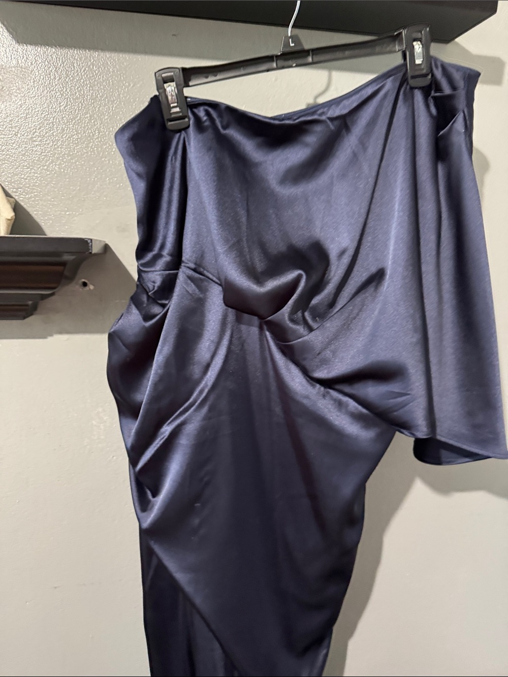Cupshe One-Shoulder Satin Dress in Navy Blue